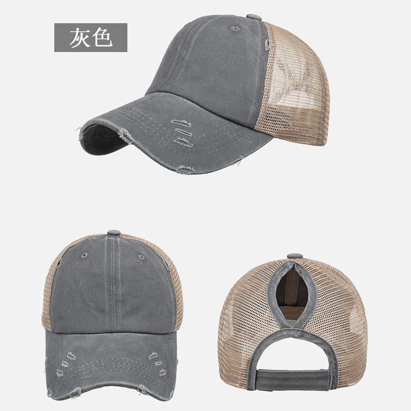 Wholesale Washed distressed ponytail baseball cap